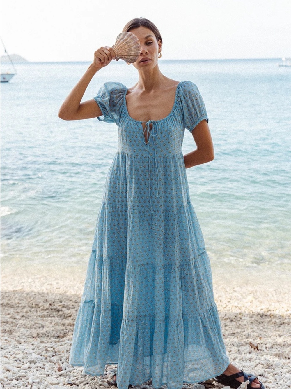 Daughters of India Sita Maxi Dress in Bluebell Tie-Front Maxi Dress